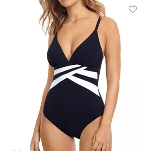 Profile by Gottex Striped Trim One Piece Swimsuit Sz 8